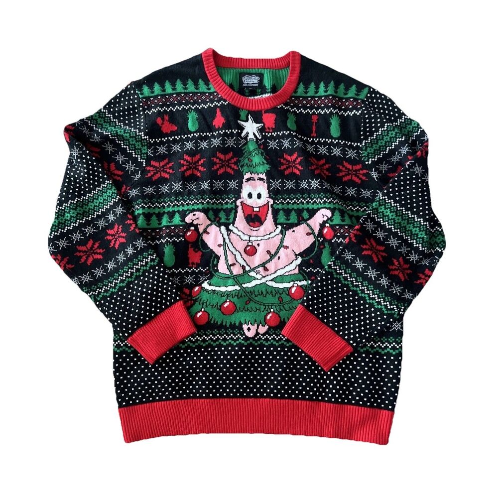 Spongebob Squarepants Patrick Men's Knit Ugly Christmas Sweater Nickelodeon XL